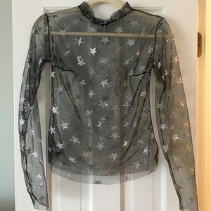 Tulle Long Sleeve Top with Star Embellishments